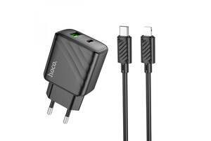 Комлект зарядного устройства Hoco CS23A 1USB/1USB-C PD/QC 30W Type-C to Lightning Черный