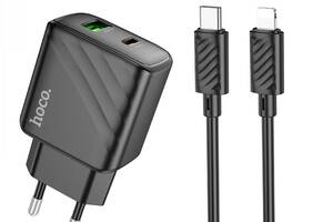 Комлект зарядного устройства Hoco CS23A 1USB/1USB-C PD/QC 30W Type-C to Lightning Черный