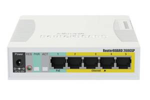 Коммутатор MikroTik CSS106-1G-4P-1S (RB260GSP) (5x1Gb, 1x SFP, Passive PoE out на 2-5 портах)