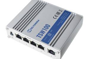 Коммутатор Teltonika TSW100 (TSW100000000) (industrial, unmanaged, 4xGE PoE,1xGE, IP30, ALU Case, 4 pin DC, max PoE 1...