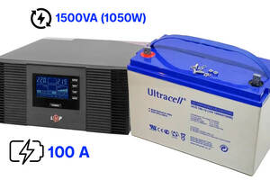 Комплект бесперебойного питания для дома Logicpower LPM-PSW-1500VA и аккумуляторная батарея Ultracell 100Ач