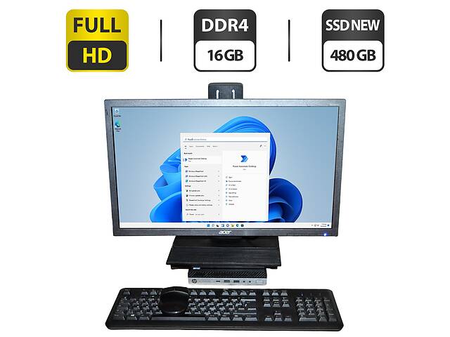 Комплект: HP EliteDesk 800 G3 Desktop Mini PC / Intel Core i5-6500T (4 ядра по 2.5 - 3.1 GHz) / 16 GB DDR4 / 480 GB S...
