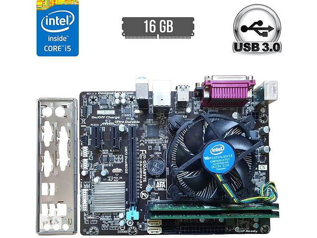 Комплект: Материнская плата Gigabyte GA-H81M-DS2 / Intel Core i5-4590S (4 ядра по 3.0 - 3.7 GHz) / 16 GB DDR3 / Intel...