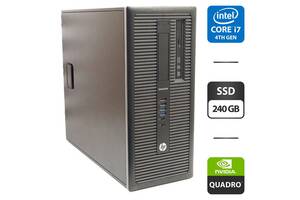 Компьютер HP EliteDesk 800 G1 Tower / Intel Core i7-4790 (4 (8) ядра по 3.6 - 4.0 GHz) / 16 GB DDR3 / 240 GB SSD / nV...