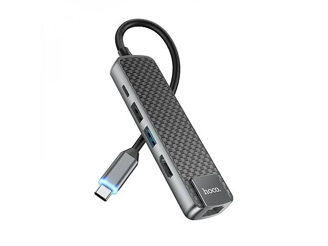 Концентратор USB Hoco HB23 Easy view 5 в 1 Type-C - HDMI PD60W USB3.0 / USB2.0 / RJ45 Grey