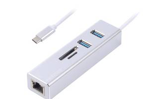 Концентратор USB Type-C Maxxter 2хUSB3.0 RJ-45 microSD/TF Grey (NECH-2P-SD-01)