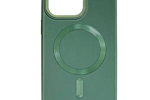 Кожаный чехол Epik Bonbon Leather Metal Style with MagSafe Apple iPhone 12 Pro / 12 6.1' Зеленый / Pine green