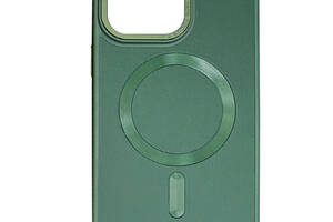 Кожаный чехол Epik Bonbon Leather Metal Style with MagSafe Apple iPhone 12 Pro Max 6.7' Зеленый / Pine green