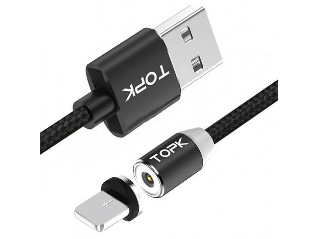 Магнитный кабель для зарядки гаджетов Topk USB 2m 2.4A 360° (TK17i-VER2) Llightning Black (3866-10890a)