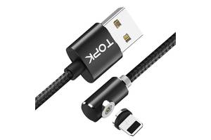 Магнитный кабель для зарядки Topk USB 2m 2.1A 360° (TK51i-VER2) Llightning Black (3869-10893a)