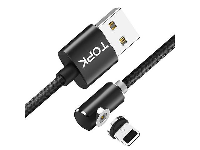 Магнитный кабель для зарядки Topk USB 2m 2.1A 360° (TK51i-VER2) Llightning Black (3869-10893a)