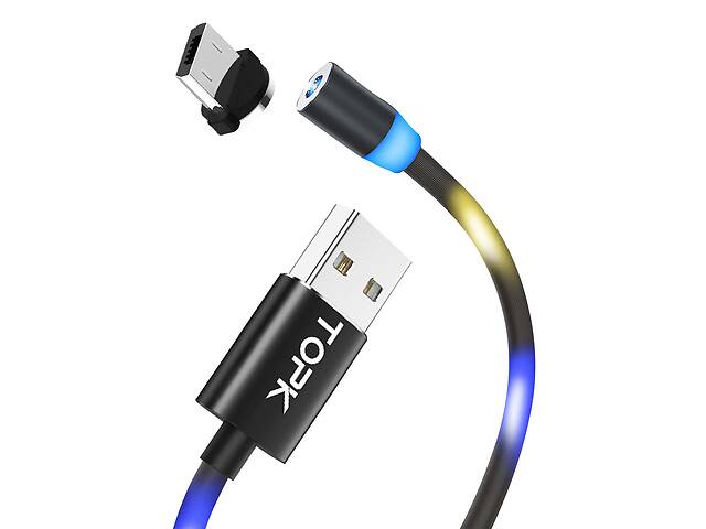 Магнитный кабель для зарядки USB 1m Topk Z-line MicroUSB светящийся LED Black (3872-10896)