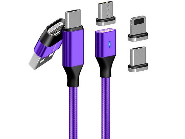 Магнитный кабель micro usb, lightning, type-c 3 в 1 Magnetic Cable фиолетовый