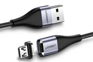 Магнитный кабель Micro USB Ugreen для зарядки и передачи данных 1 м Черный (60207+60209)