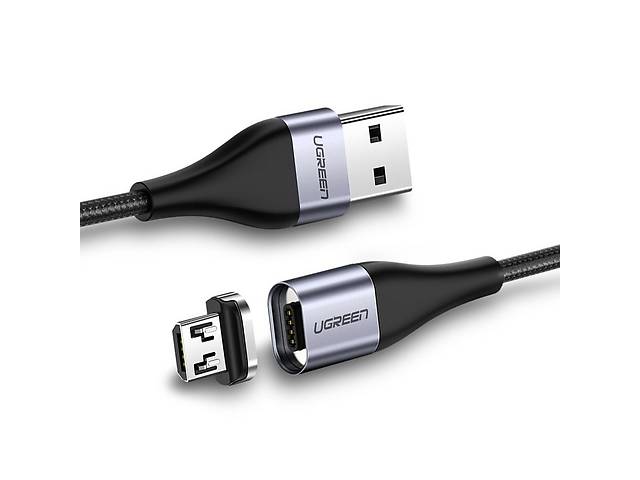 Магнітний кабель Micro USB Ugreen для заряджання та передачі даних 1 м Чорний (60207+60209)