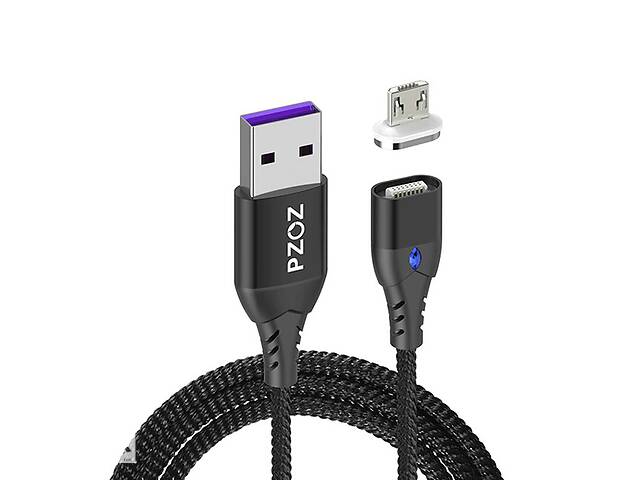 Магнитный кабель с наконечником для зарядки и передачи данных PZOZ Micro-USB 5А 1 м Черный