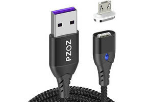 Магнитный кабель с наконечником для зарядки и передачи данных PZOZ Micro-USB 5А 1 м Черный