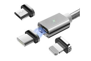 Магнитный кабель серый ESSAGER (micro USB, Type-C, Lightning) 2метра