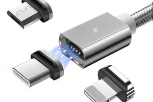 Магнитный кабель серый ESSAGER (micro USB, Type-C, Lightning) 2метра