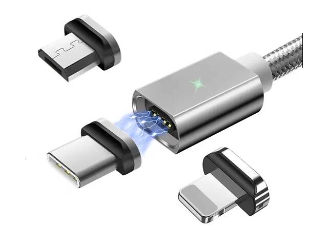 Магнитный кабель серый ESSAGER (micro USB, Type-C, Lightning) 2метра