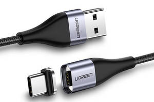 Магнитный кабель USB Type-C Ugreen для зарядки и передачи данных 1 м Черный (60207+60210)