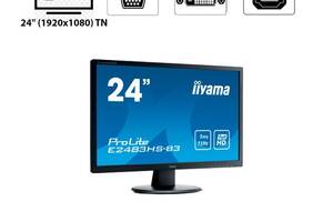 Монитор Iiyama ProLite E2483HS / 24' (1920x1080) TN / VGA, DVI, HDMI, Audio / VESA 100x100