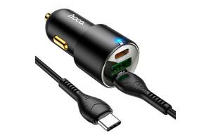 Мощное автомобильное зарядное устройство с кабелем Hoco NZ6 USB Type-C 25W и 20W USB 18W Type C на Type C Черный