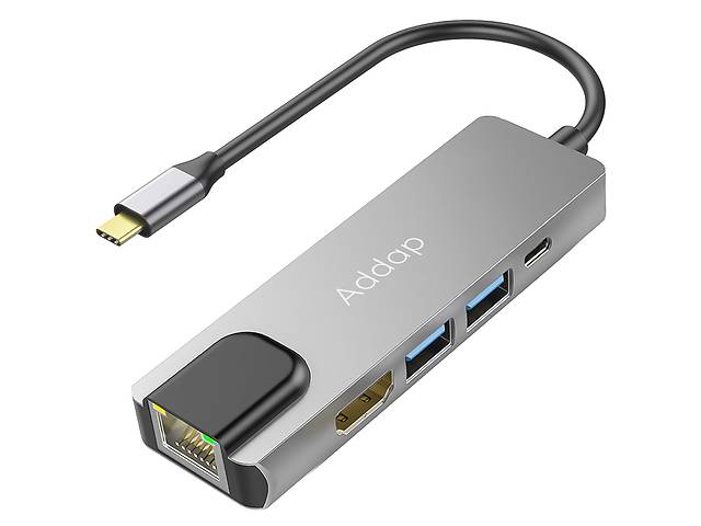 Мультифункциональный хаб / разветвитель Addap MH-09s 5в1 2 x USB 3,0 + Type-C + HDMI + Ethernet Gigabit