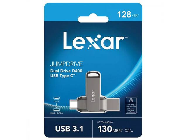 Накопитель OTG LEXAR JumpDrive D400 USB-Type-C (USB 3.1) 128GB