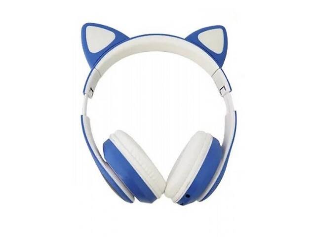Наушники беспроводные Cat Ear VZV-24M Bluetooth с разноцветной LED подсветкой и кошачьими ушками Синие
