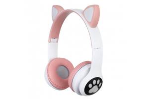 Наушники беспроводные Cat Ear VZV-24M Bluetooth с разноцветной LED подсветкой и кошачьими ушками Розовые