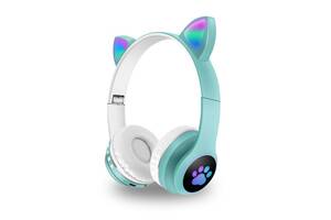 Наушники беспроводные кошачьими ушками CAT Ear VZV-23M Bluetooth RGB Бирюзовые