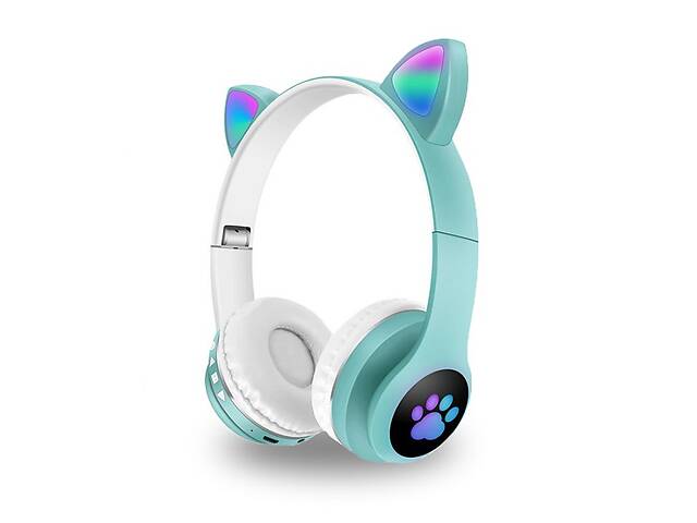 Наушники беспроводные кошачьими ушками CAT Ear VZV-23M Bluetooth RGB Бирюзовые