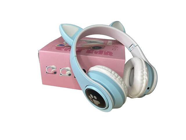 Наушники беспроводные OPT-TOP Cat Ear В39М FM-радио MicroSD Bluetooth с ушками и подсветкой голубые (1756375771)