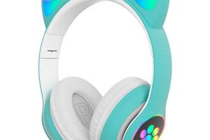 Наушники Cute Headset 'Кошачьи ушки' беспроводные 280ST Bluetooth, MicroSD, FM-Радио Зеленые