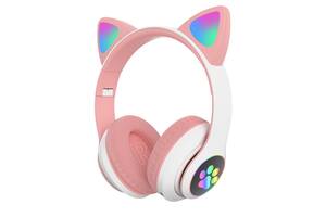 Навушники Cute Headset 'Котячі вушка' бездротові 280ST Bluetooth, MicroSD, FM-Радіо Рожеві