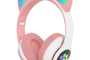 Наушники Cute Headset 'Кошачьи ушки' беспроводные 280ST Bluetooth, MicroSD, FM-Радио Розовые