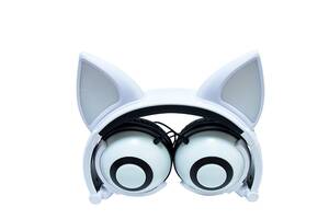 Наушники с ушками SUNROZ LINX Bear Ear Headphone Лисички LED 1,5 м Белый (SUN2649)