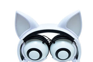 Наушники с ушками SUNROZ LINX Bear Ear Headphone Лисички LED 1,5 м Белый (SUN2649)