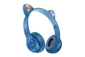 Наушники UKC Bluetooth с ушками и подсветкой Cat Miu Star P47 Синие