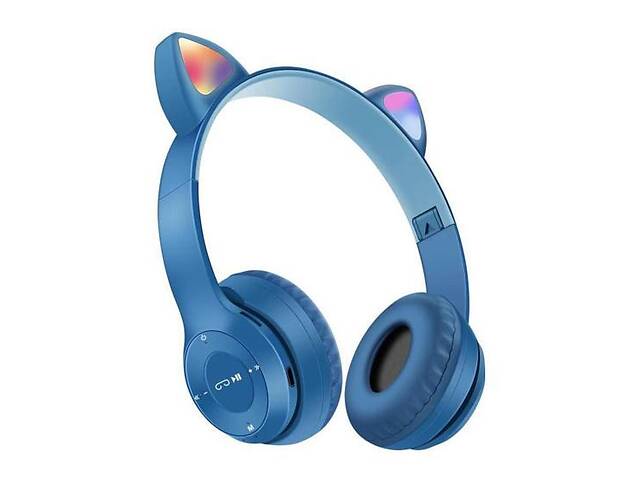 Наушники UKC Bluetooth с ушками и подсветкой Cat Miu Star P47 Синие