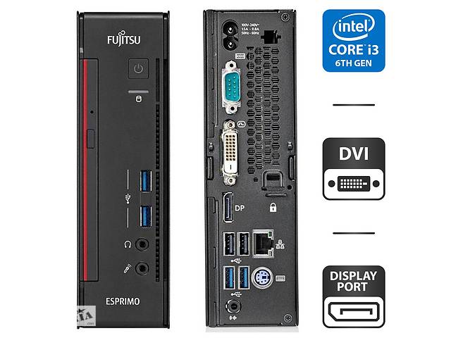 Неттоп Fujitsu Esprimo Q556 Desktop / Intel Core i3-6100T (2 (4) ядра по 3.2 GHz) / 4 GB DDR4 / 500 GB HDD / Intel HD...