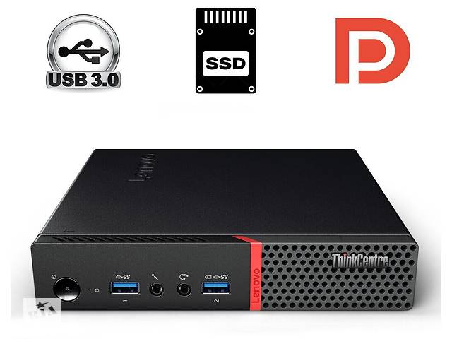 Неттоп Lenovo ThinkCentre M600 Tiny USFF / Intel Pentium J3710 (4 ядра по 1.6 - 2.64 GHz) / 4 GB DDR3 / 240 GB SSD /...