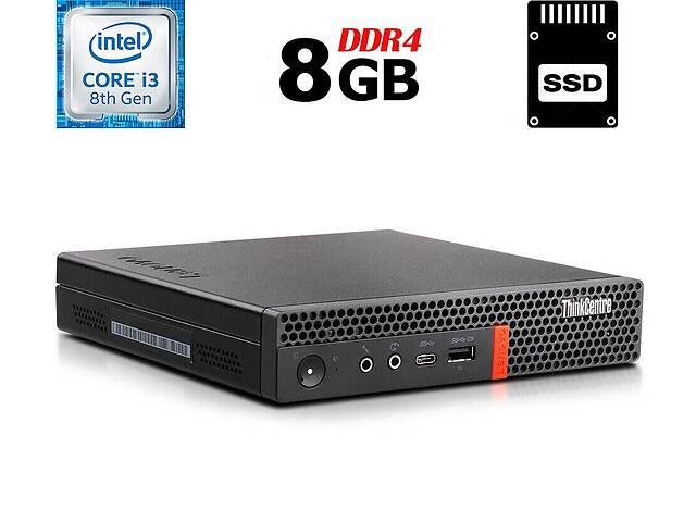 Неттоп Lenovo ThinkCentre M720q Tiny USFF / Intel Core i3-8100T (4 ядра по 3.1 GHz) / 8 GB DDR4 / 240 GB SSD / Intel...