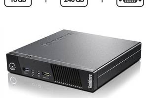 Неттоп Lenovo ThinkCentre M93p Tiny USFF / Intel Core i5-4570T (2 (4) ядра по 2.9 - 3.6 GHz) / 16 GB DDR3 / 240 GB SS...