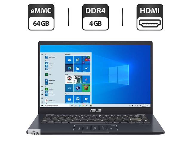 Новый ультрабук Asus Laptop E410-M / 14' (1366x768) TN / Intel Celeron N4020 (2 ядра по 1.1 - 2.8 GHz) / 4 GB DDR4 /...
