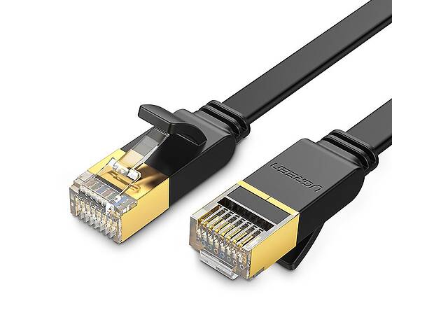 Патч-корд Ugreen NW106 прямой U/FTP (STP) сетевой кабель Ethernet Cat7 с RJ 45 3м плоский Черный