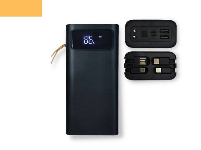 Павербанк внешний аккумулятор XPRO PR142 30000mAh с индикацией зарядки, фонариком и кабелями черный (24139-01)