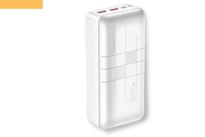 Павербанк зовнішній акумулятор XPRO PR189 30000 mAh PD20W+QC22.5W з індикацією заряджання білий (32734-01)