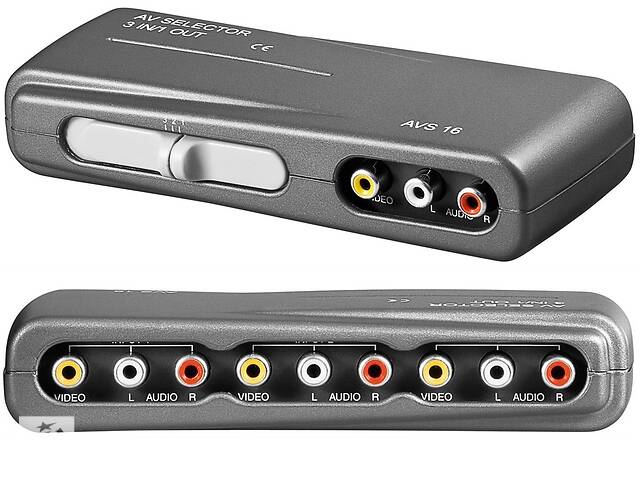 Перехідник аудіо-відео Goobay RCA 3x1 F/F (Switch AV) 3AV-input/1AV-output ручний сірий (75.06.0925)